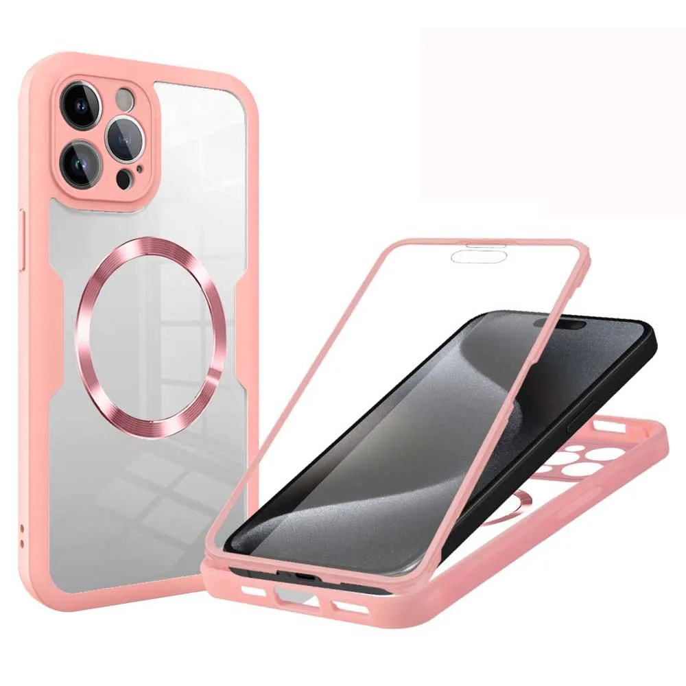 thumbnail image 1 of Funda transparente con protección de pantalla completa 360 para iPhone 14 15 Pro Max 11 12 13Pro 14Plus 15Plus, cubierta magnética para montaje en coche, 1 of 5