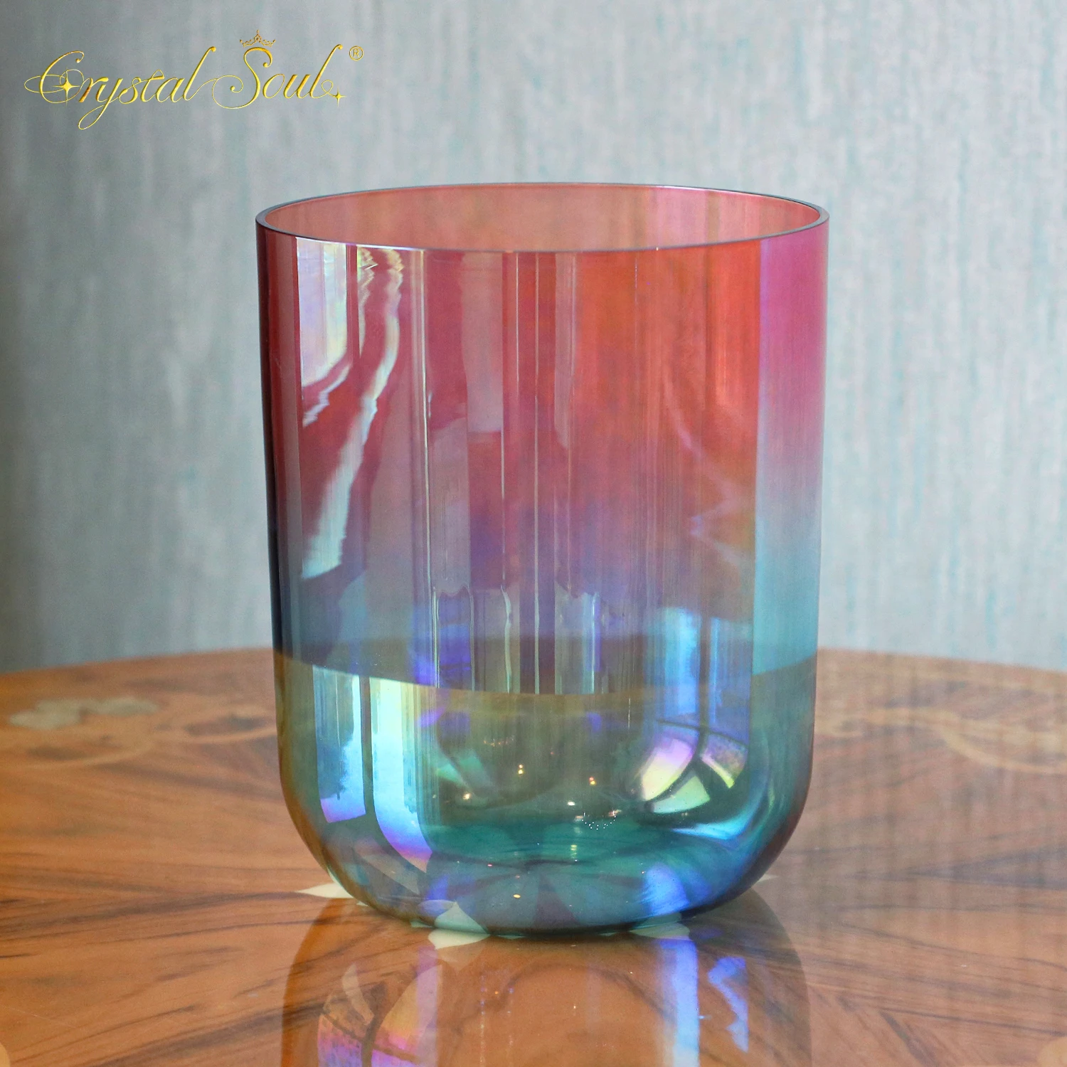 CrystalSoul 432Hz Rose Pink Gradient Aurora Alchemy Crystal singing Bowl with accessories