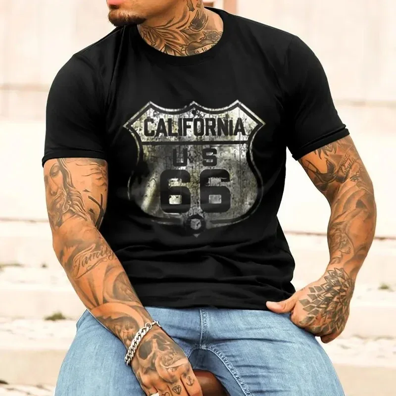

Men's Vintage Cotton T-Shirt American Personality Route 66 Designed Short Sleeved Women Tees Casual Plus Size Men Clothing Tops