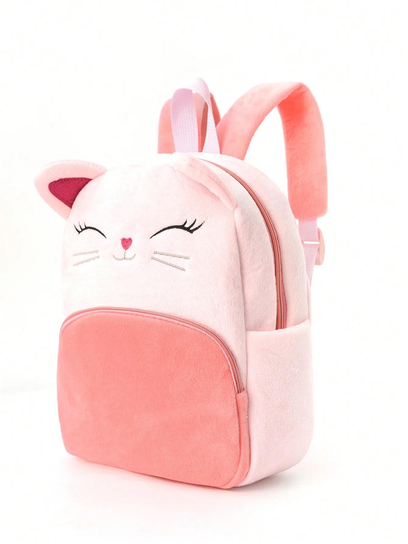 1 Piece Pink Cute Cartoon Embroidered Kitten Plush Large Capacity Children'S Backpack For Girls And Children, Classic Backpack