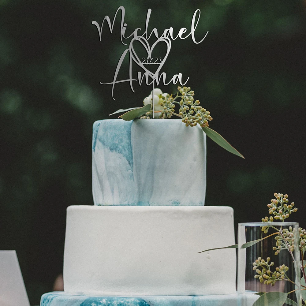 Description Picture 4 of itemPersonalized  Wedding Cake Topper Custom Acrylic Cake Decoration Rustic Engagement Festive Party Supplies