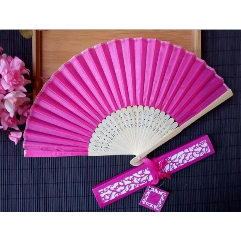 Silk Fold Hand Fan 11 Colors Elegant Laser-Cut Gift Box Wedding Party Favors Gifts