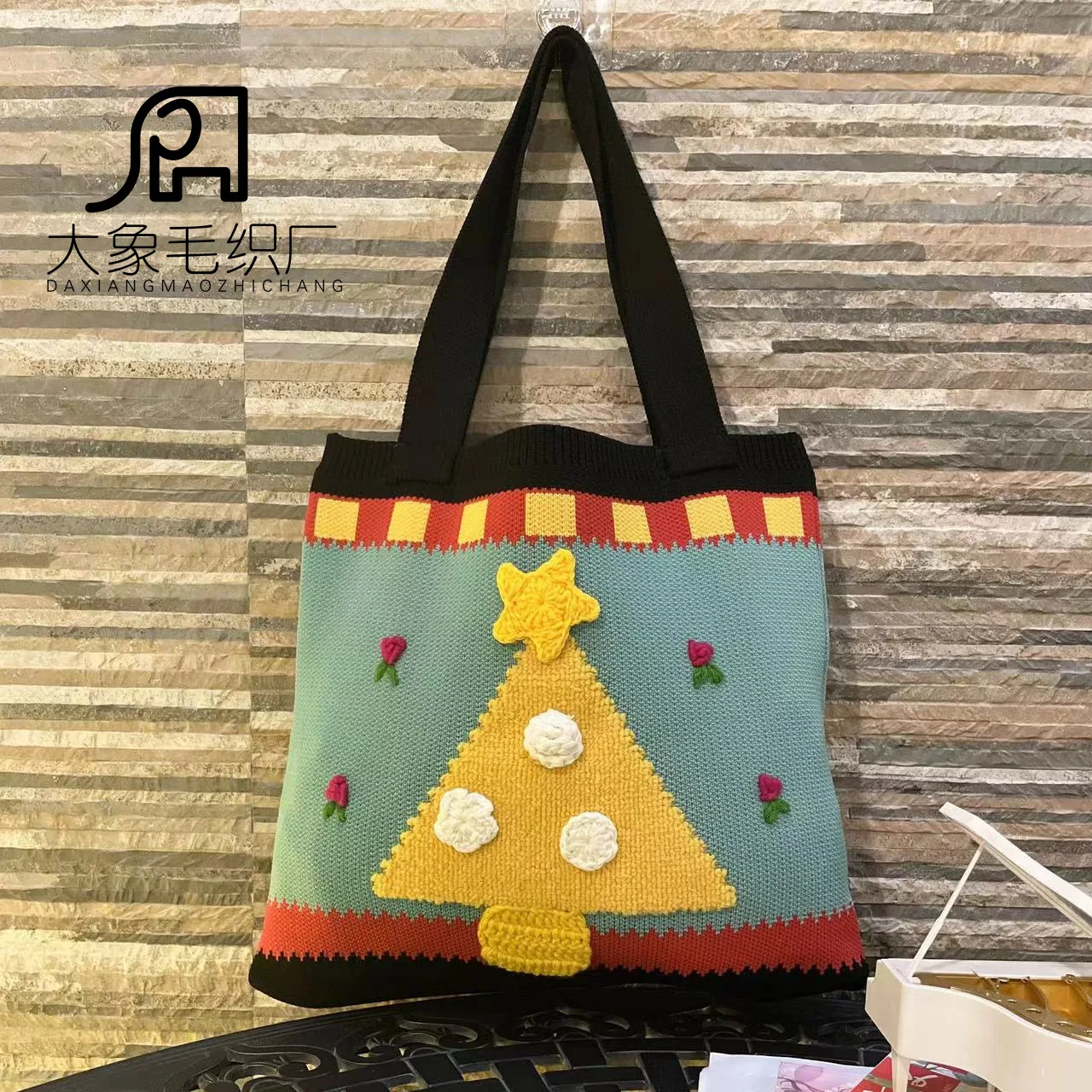 Women Knitted HandBag Hand Knitted Christmas Gifts Beach Bag Casual Shopping Bag Lightweight Shoulder Tote Woven Wrist Pouch