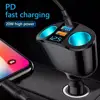 Car Cigarette Lighter 12V-24V Socket Splitter Blue Atmosphere Light PD QC3.0 2 USB Charger C Ports For Mobile Phone DVR Chargers 3