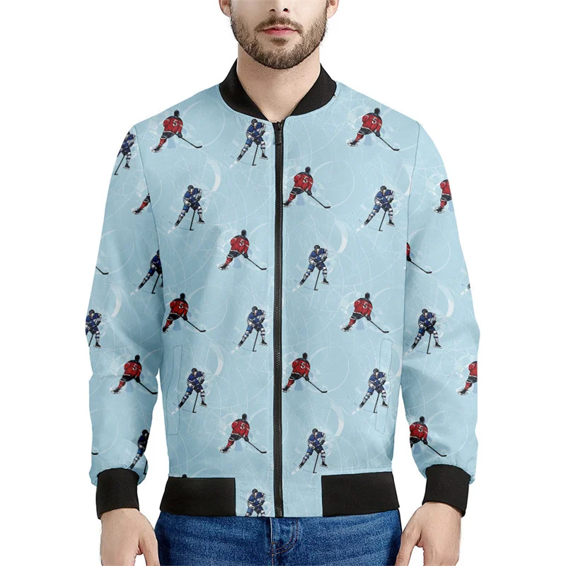 thumbnail image 1 of Chaqueta bomber con estampado de equipo de hockey para hombre, sudadera de manga larga en 3D, chaqueta bomber con cremallera de gran tamaño y estilo urbano, 1 of 5