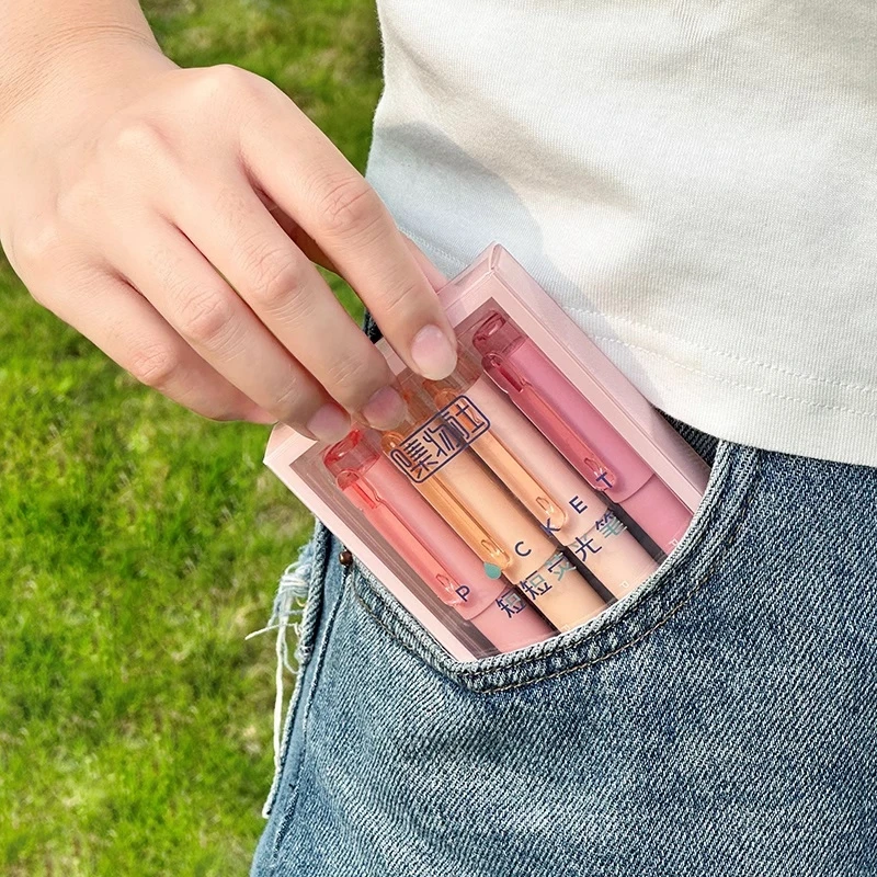 4pcs/Set Pocket Highlighter Pens Mini Color Pen Drawing Pen Key Marker Portable Sized Mild Color Marker Liner for Drawing highlighter marker highlighter pen art marker marker pen