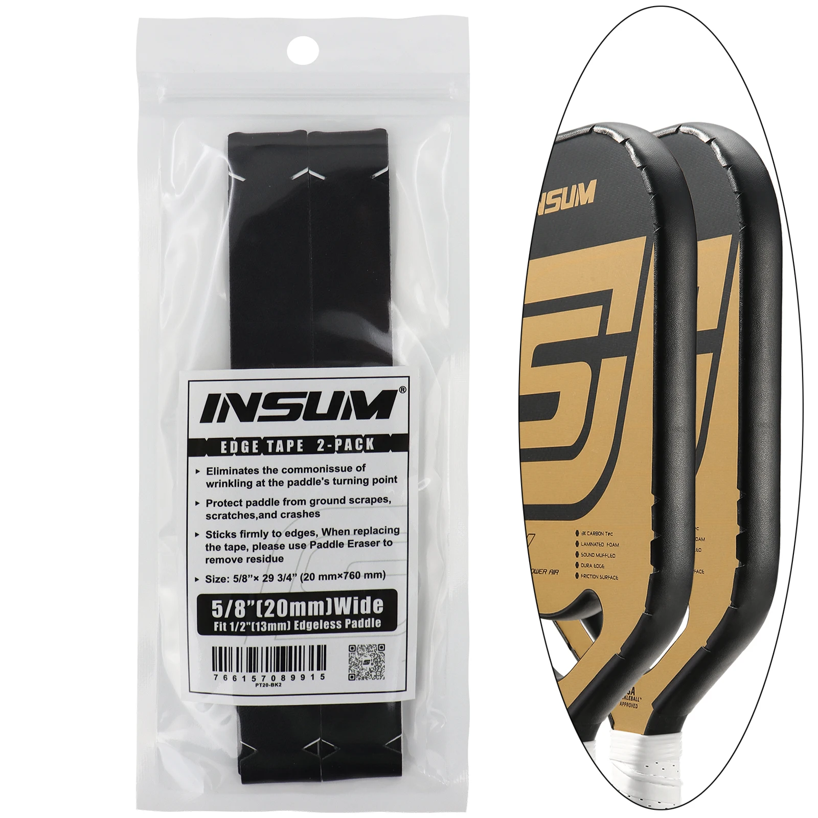 INSUM 2 Pack Pickleball Paddle Edge Guard Tape Fit Perfectly Curved Edge Paddle Protection Tape Paddle Head Edge Guard