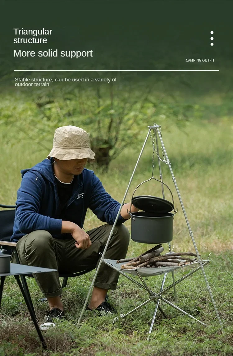 Treppiede Da Campeggio In Acciaio Inox Con Catena - Per Grill, Fornelli E Pentole Da Campo, Portatile - Foto 3