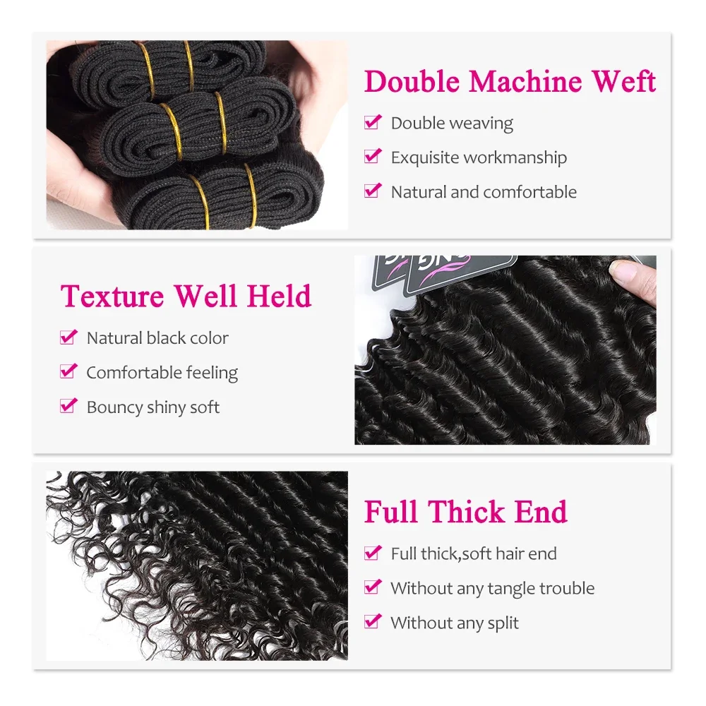 Yyong Hair 4 Bundle Deals Brazilian Deep Wave Hair Extensions 8-26 Inch Can Be Colored Remy Human Weave Natural Color
