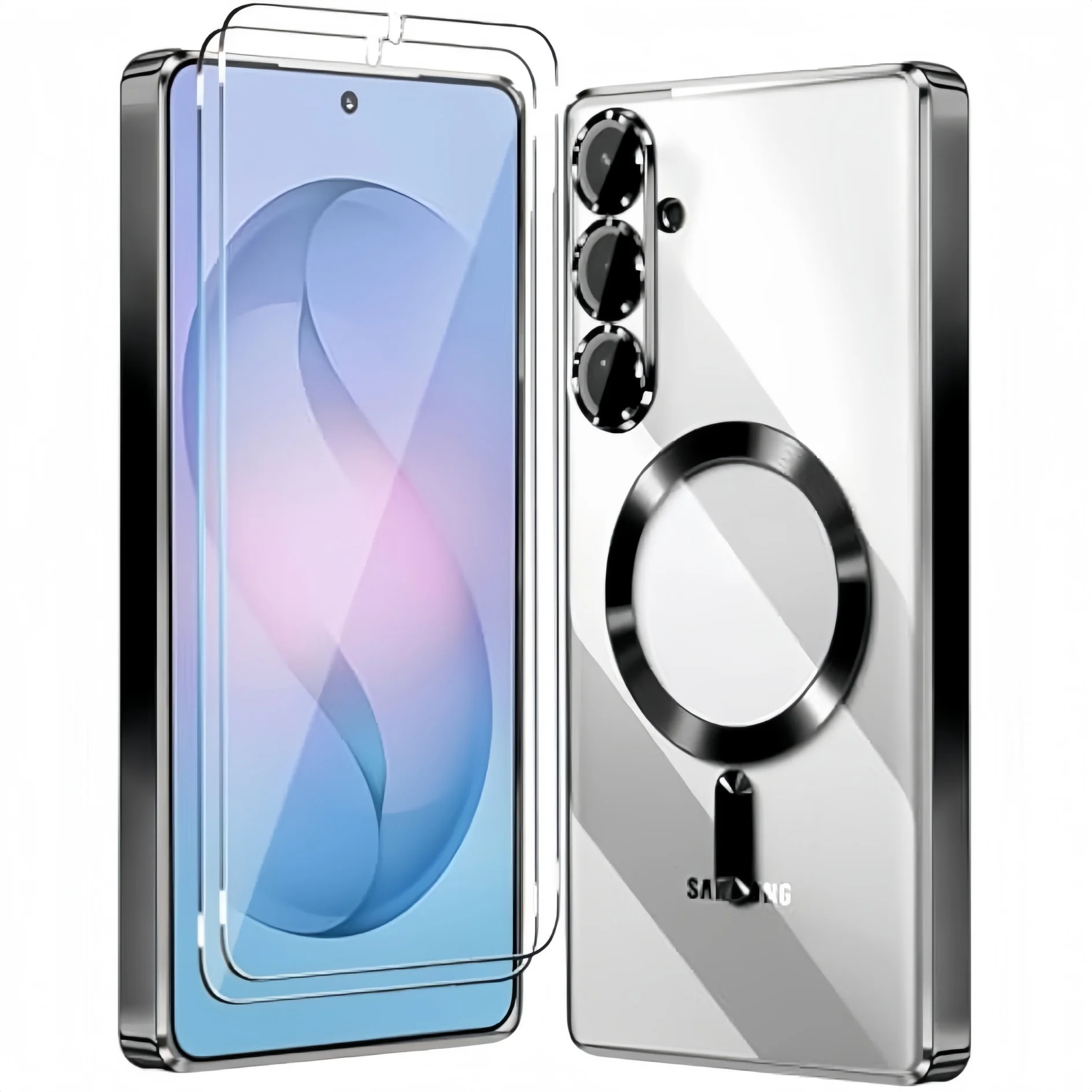 Luxury Magnetic Case with Dual Screen & Camera Protectors - Shockproof Clear Cover