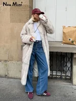 Neo Mint 2024 Winter Warm Fluffy Gradient Eco Fur Jacket Women Luxury Long Faux Fox Fur Coat Street Furry Outerwear Overcoat 1
