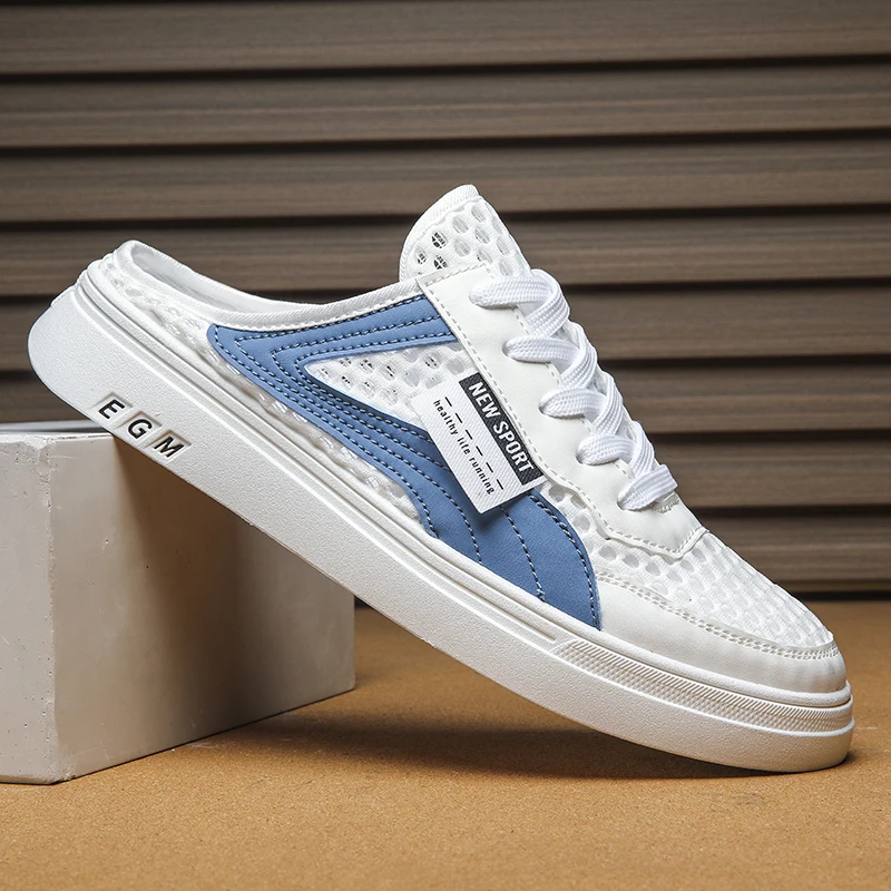 شباشب صيفية رفيعة شبكية واحدة للرجال نصف سحب أحذية...