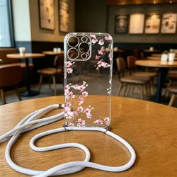 New Fashion Painted Crossbody Lanyard TPU Soft Phone Case - iPhone 15 (Clear - White - CC186)