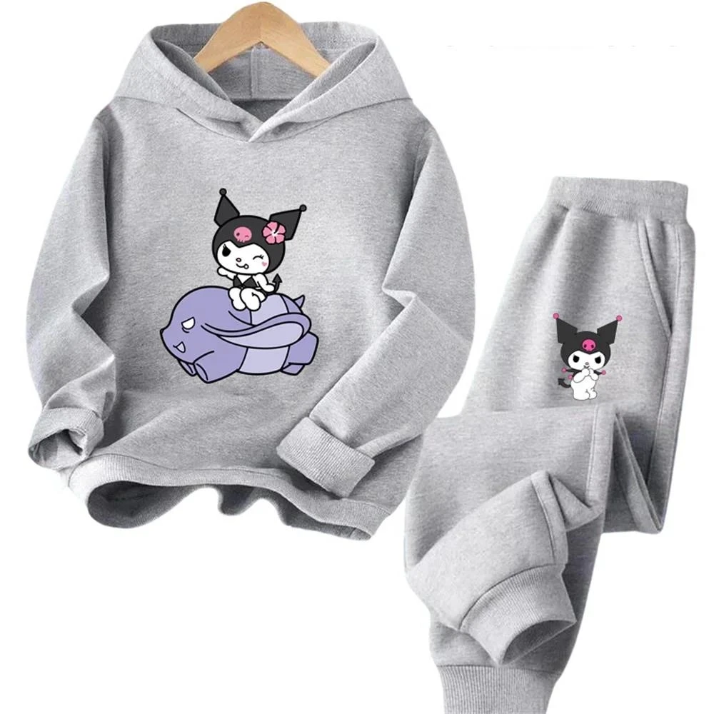 Conjunto de sudadera con capucha Kuromi para niñas y niños, sudaderas de manga larga para niños, primavera y otoño, camisetas con capucha informales de dibujos animados para niños de 3 a 14 años