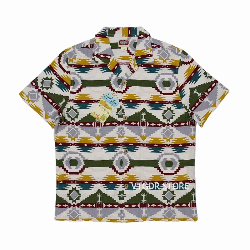 

BOB DONG Indian Totem Loop Collar Shirts Summer Men Slubby C/F Short Sleeves