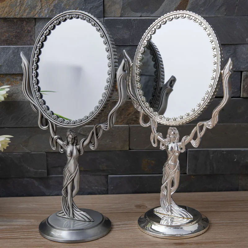 

Creative Dourble Faces Magnification Desktop Metal Makeup Mirrors Vintage Decorative Mirror For Room Decor Aesthetic J02