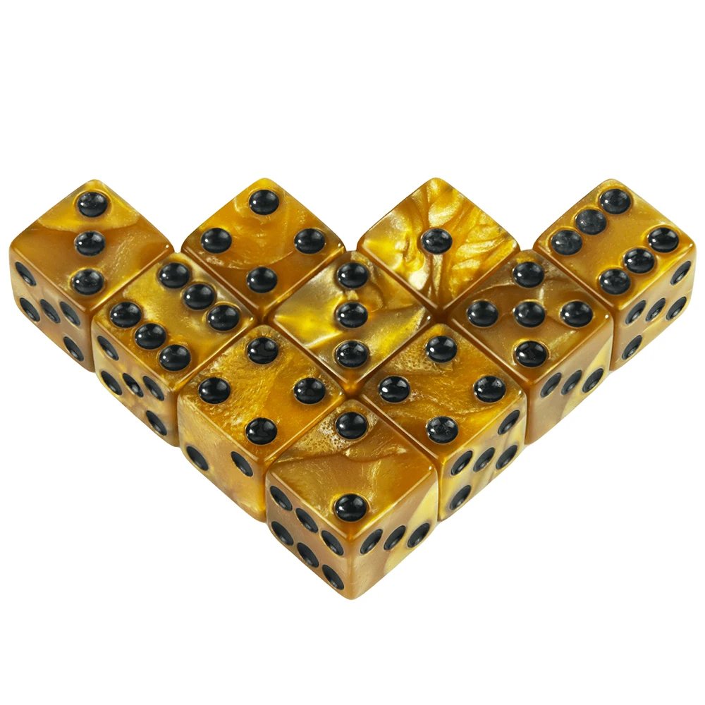 10-Piece Marble Acrylic Dice Set - Square Corner 16MM for Gaming and Entertainment