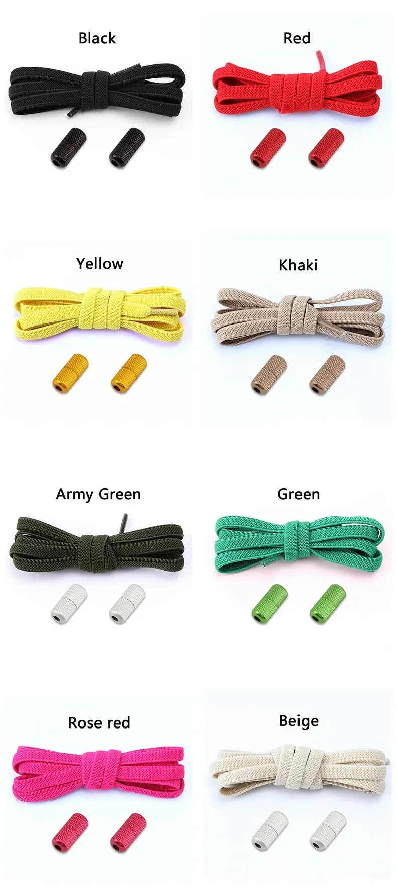 1 Paar elastische Schnürsenkel ohne Krawatten, flache Schnürsenkel, runde Metallkapseln, Schloss, Gummiband, faule Schuhe, Spitze für Turnschuhe – Detail 10