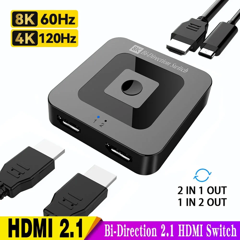 8K Hdmi Splitter Bi-Direzione Switch 4K 144Hz 2 In 1 Out Per Tv Xbox Ps5 Hdmi Cable Monitor Proiettore Hdmi 2.1 Switch Switcher