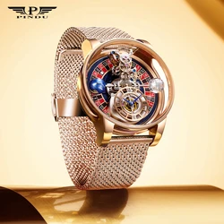Pindu Design Mens Watches Theme Celestial Roulette Watch Convex Mirror Clear Design Water Resistant Leather Jacob Co Men's Watch