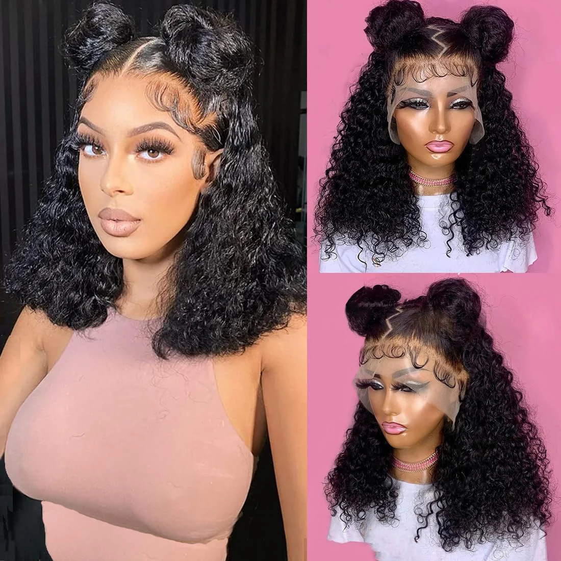Human Hair Short Curly Bob Wigs Deep Wave Transparent 13x4 Lace Frontal Wigs PrePlucked Remy 4x4 Lace Clousure For Women