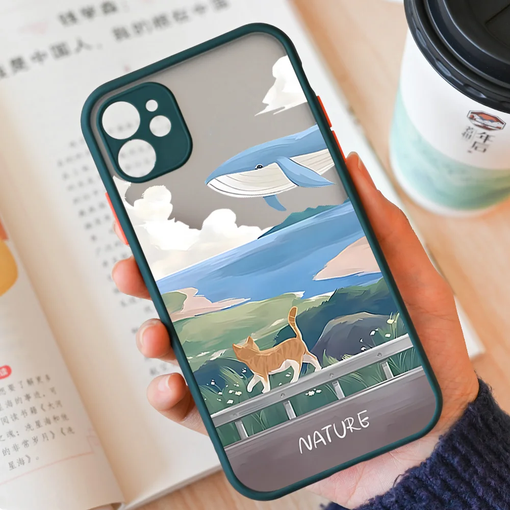 Vibrant Cartoon Scenery Matte Phone Case - Durable Hard Shell Cover