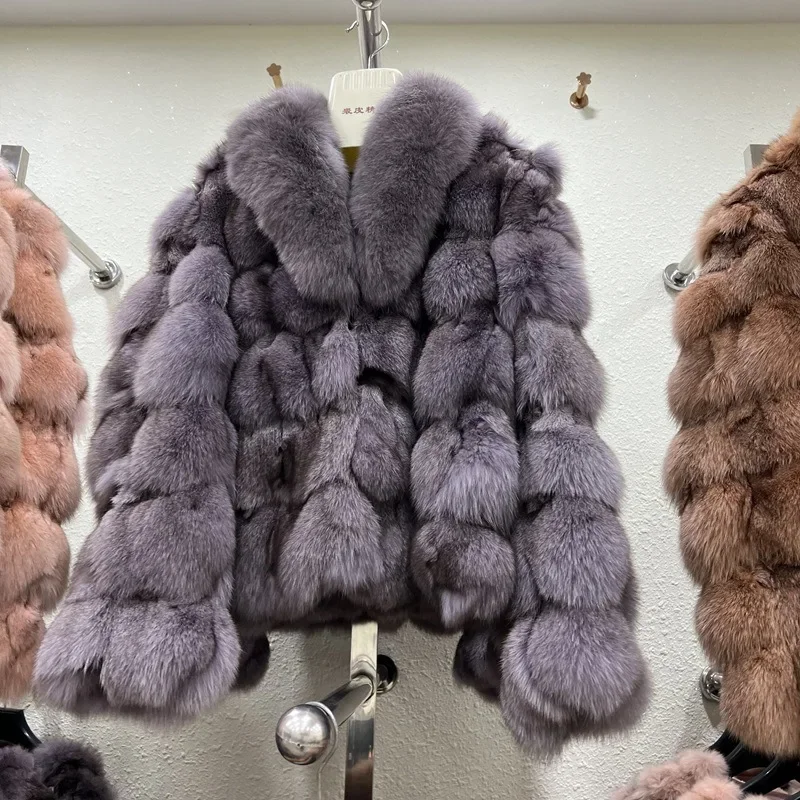 Fur Coat Short Winter Ladies Fox Fur Collar Women Real Fur Jacket Knitted Thick Warm Women's Clothing Sexy Club Outerwear Warm