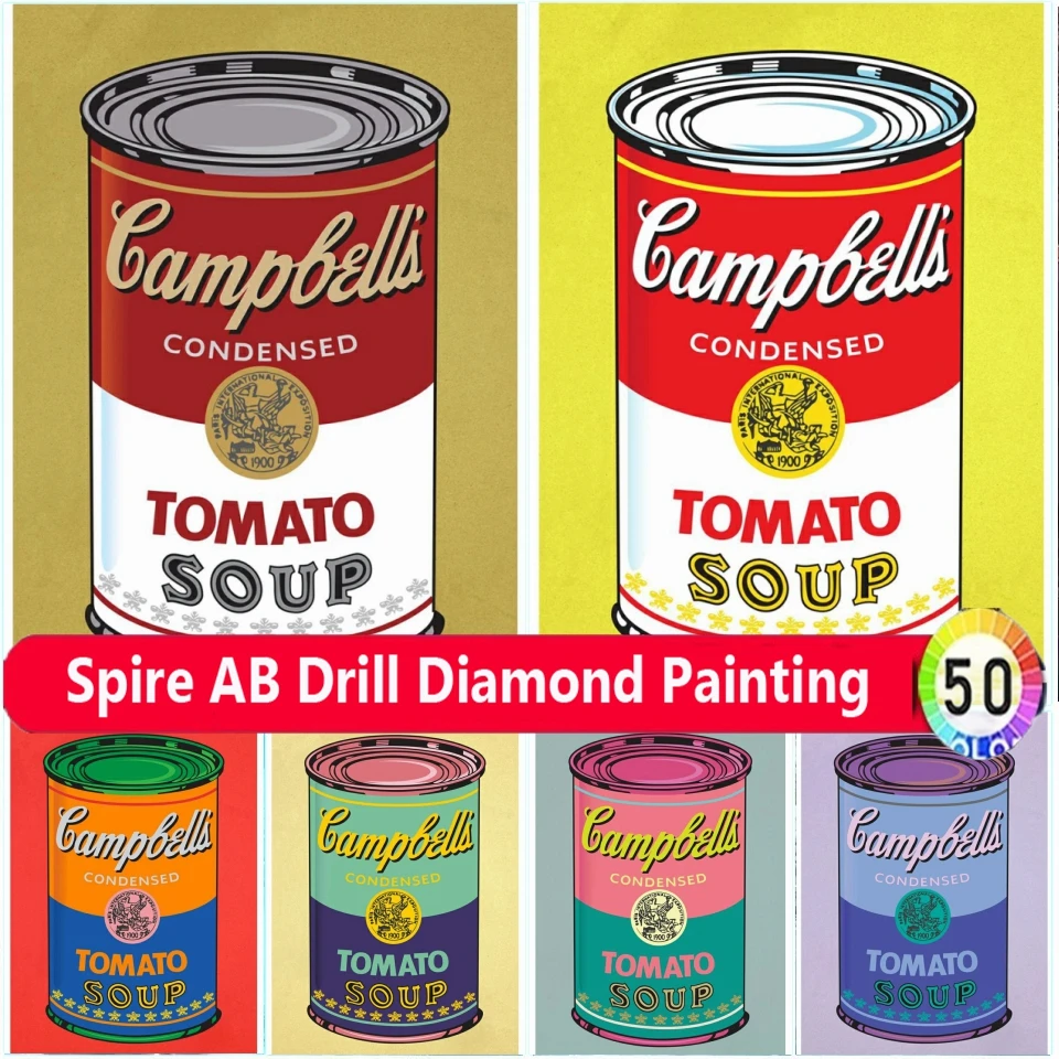 Andy Warhol Colorful Campbell 5d Diy AB Diamond Painting 2024 Embroidery Tomato Soup Canned Jewelry Cross Stitch Home Decor Gift