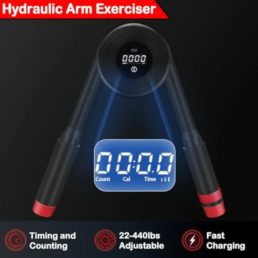 Hydraulic Arm Exerciser 22–440LBS with LED Display – Adjustable Power Chest Workout Equipment for Chest, Arm, Shoulder & Back –