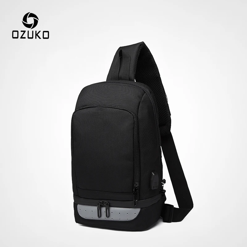 

OZUKO Multifunction Crossbody Bags for Men USB Charging Chest Pack Water Repellent Male Messenger Bag Casual Shoulder Sling Bag