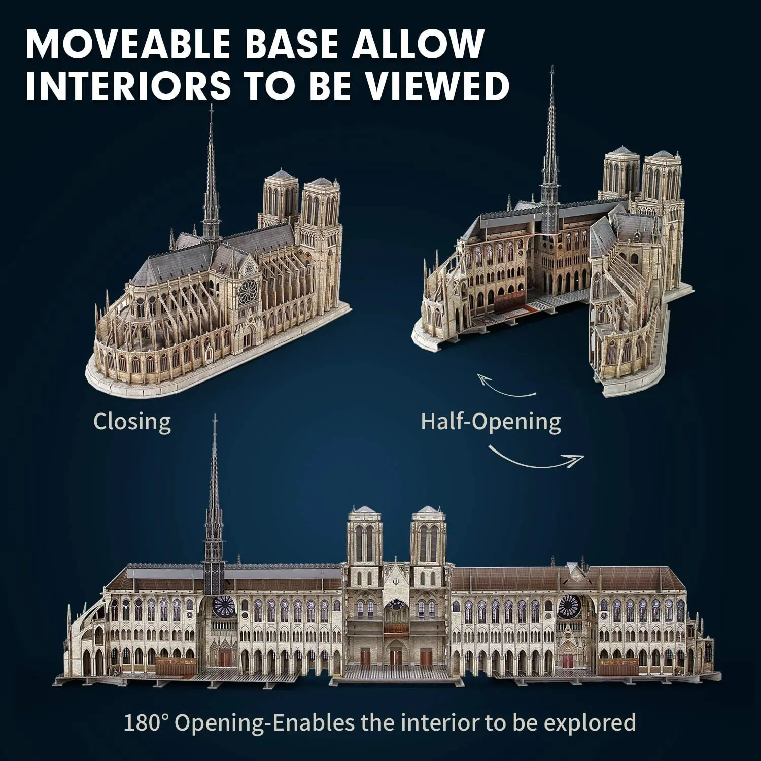 3D Puzzle for Adults Moveable Notre Dame de Paris Church Model Kits Large Challenge French Cathedral Brain Teaser 5