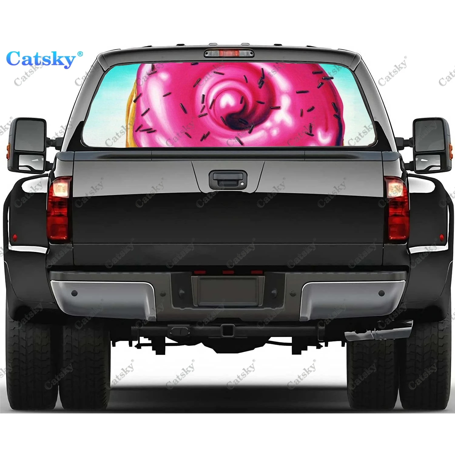 

Милые наклейки на заднее стекло с принтом в виде розовых пончиков, наклейка на заднее стекло грузовика, универсальный оттенок, перфорированный виниловый графический Рисунок