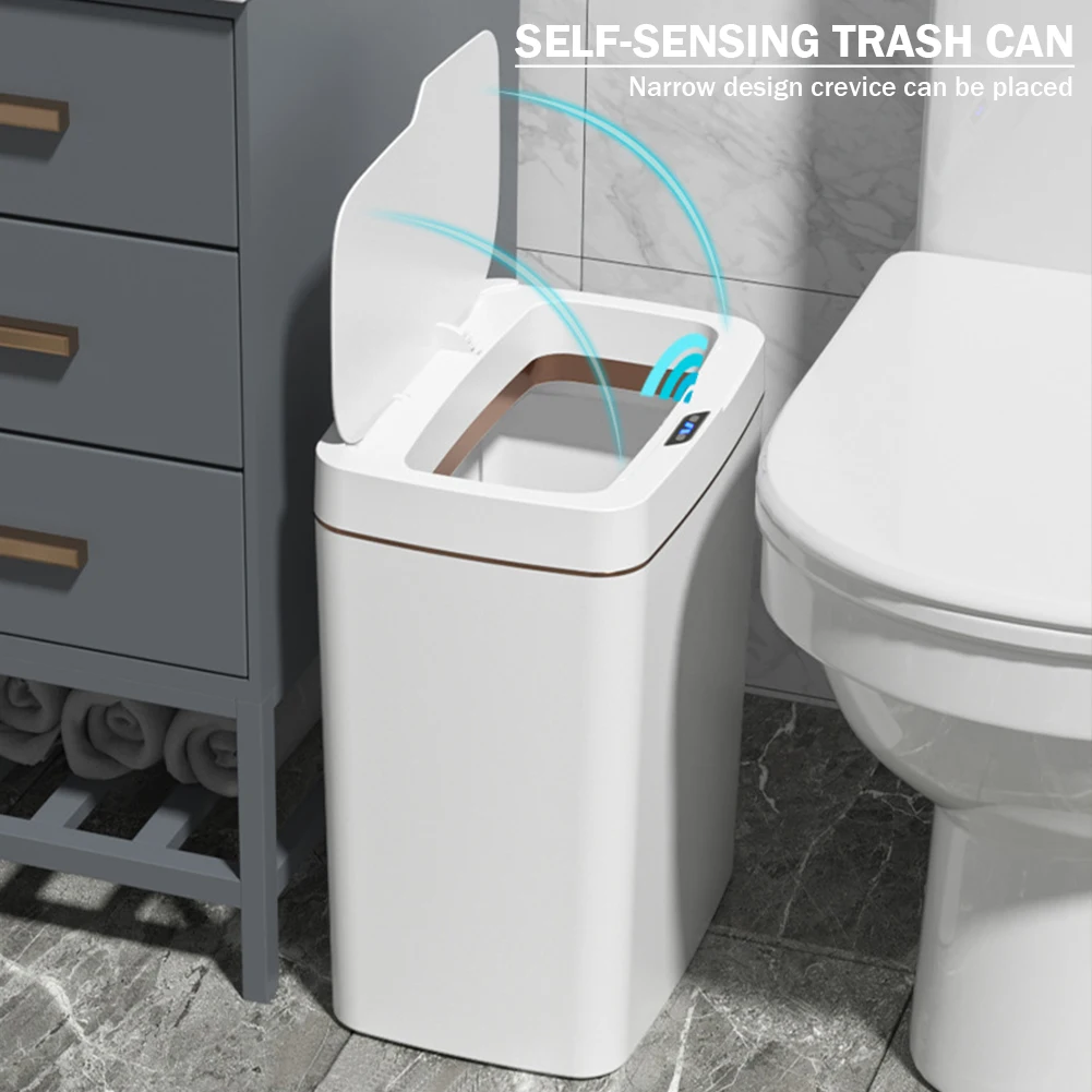 15/18L Smart Sensor Trash Can Waterproof Electric Garbage Bin Quiet Auto Motion Sensor Rubbish Can for Kitchen Bathroom Bedroom