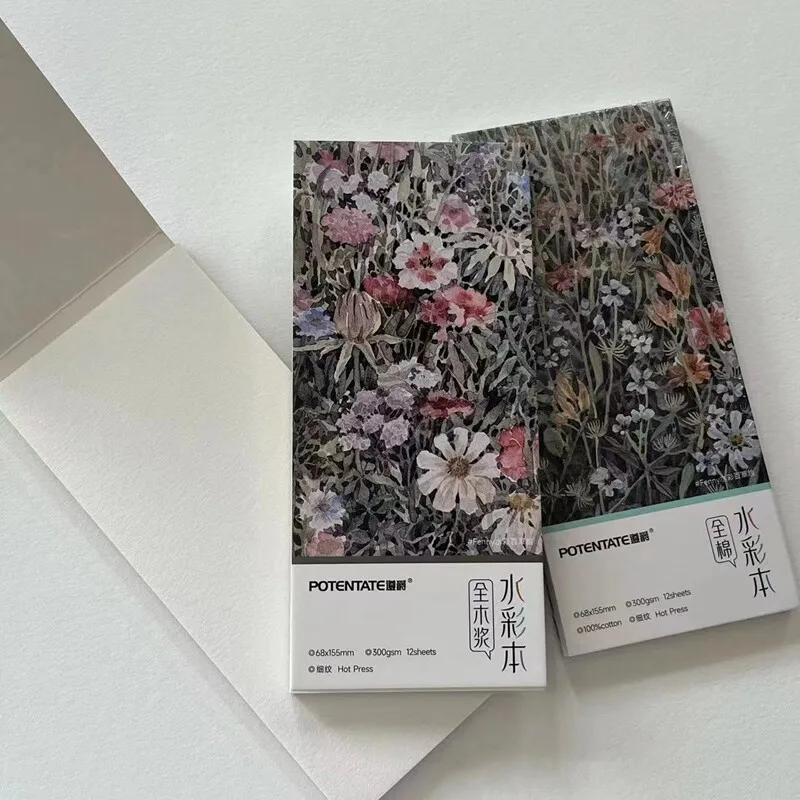 포텐테이트 미니 휴대용 수채화 용지 노트 스케치 여행용 수채화 도구 300g 두꺼운 종이 /12매 미술학생 특별용
