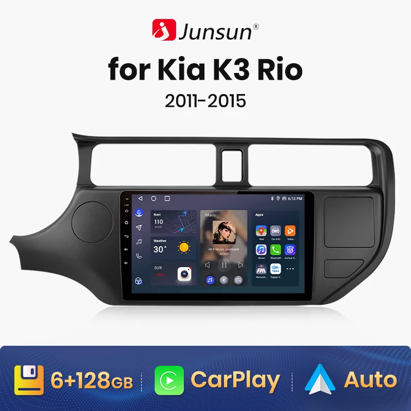 Junsun-V1 AI Voice Wireless CarPlay Android Auto Radio pour KIA, K3, RIO, 2011, 2012, 2013, 2015, 4G, Limitation de la voiture, GPS, Autoradio 2Din