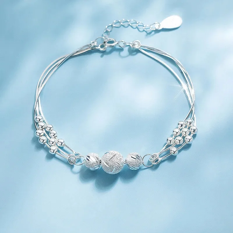 

Fine 925 Sterling Silver Lucky Beads Ball Chain Bracelet for Women Luxury Fashion Party Wedding Jewelry Lovers Gift Charms