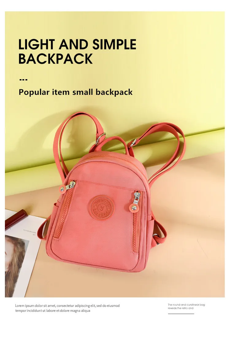 Nylon Cloth Backpack Bucket Bag Simple Solid Color Nylon Backpack Small Backpack Outdoor Travel Backpack Women's Small Schoolbag