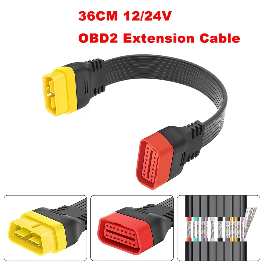 

OBD2 Extension Cable OBD Bluetooth Connector Extension for Various Automotive Detectors X431OBD 36CM Car Detection Cable