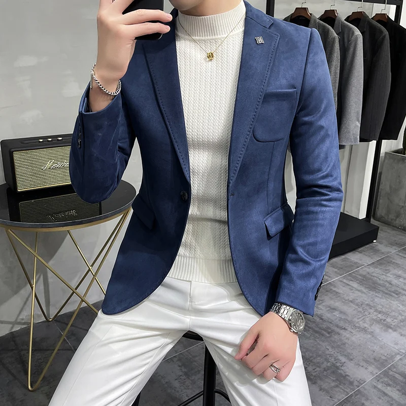 4XL Deerskin Leather Jacket Blazer Men Casual Slim Blazer Hombre Suit Leather Jacket Men Terno Masculino Clothing 6 Color mens blazer