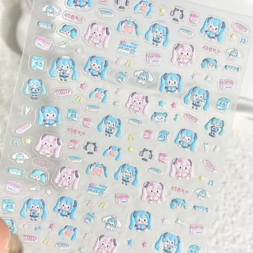 Hatsune Miku Relief Nail Stickers Hatsune Miku Project DIVA Anime Peripheral Creativity Three-dimensional Phone Case Diy Decal - Image 2