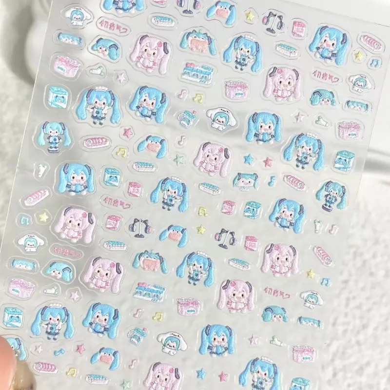 Hatsune Miku Relief Nail Stickers Hatsune Miku Project DIVA Anime Peripheral Creativity Three-dimensional Phone Case Diy Decal - Image 2