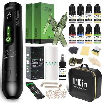 INKin Wireless Tattoo Pen Machine Tattoo Kit 3400mAh Batteria con 40 pezzi REVO Cartuccia Aghi per tatuaggio Inchiostri per tatuaggi Pellicole per tatuaggi