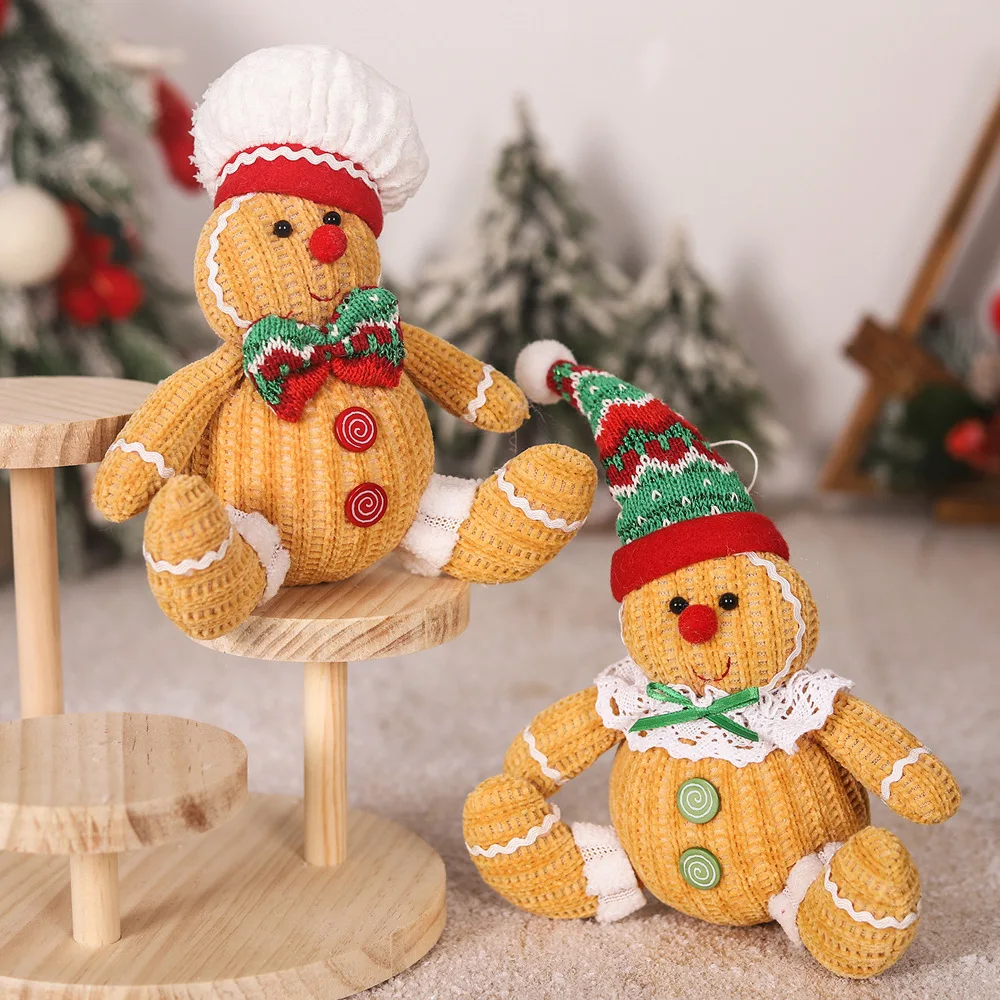 Christmas Gingerbread Doll Sitting Posture Cartoon Chef Hat Biscuit Man Pendant Merry Christmas Decor for Home Xmas Ornaments