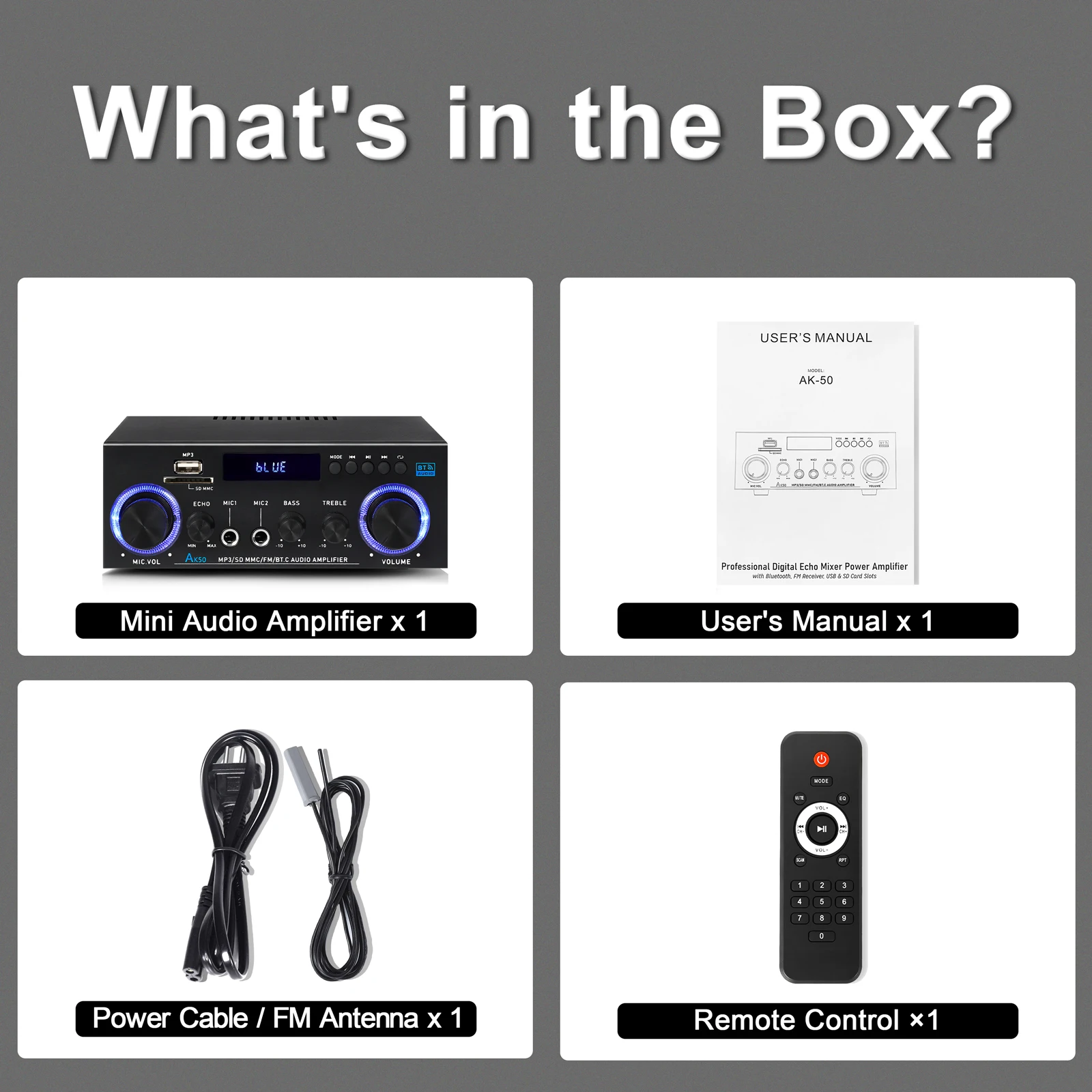 60W*2 Sound Amplifier AK50 HiFi Digital Bluetooth Power Amplifier Channel 2.0 FM