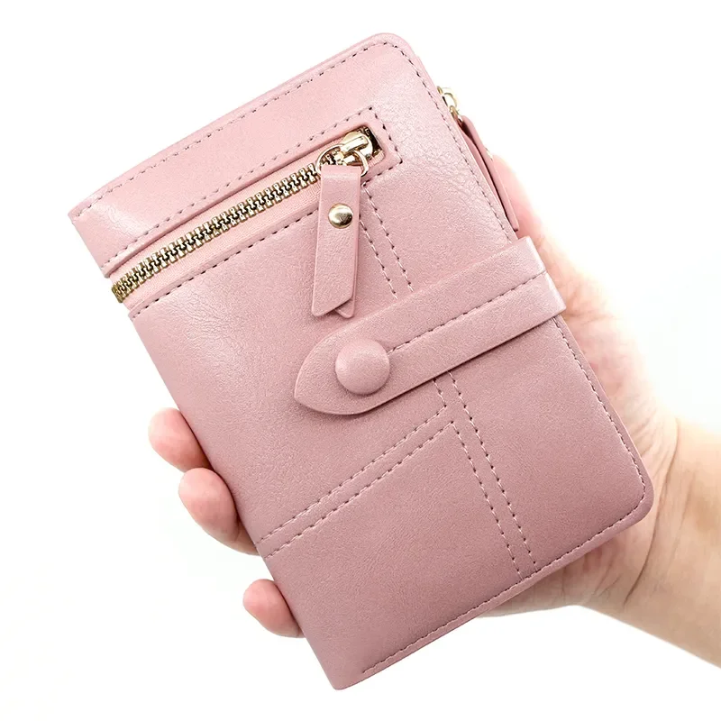 Small Japanese Style Pu Leather Purse Clip Zipper Change Purse Two Cash Women Wallet