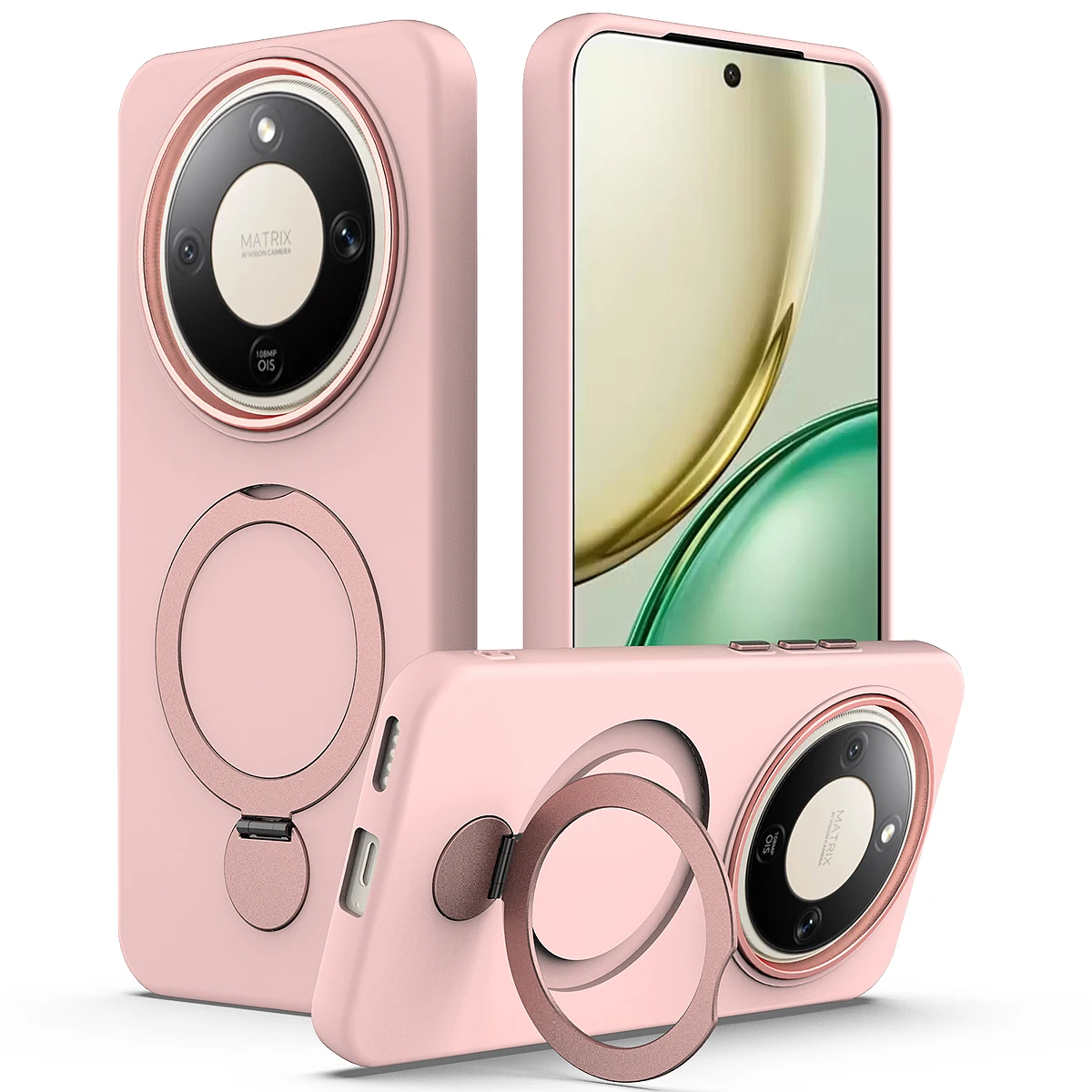 Solid Color Shockproof Skin Feel Ring Bracket Phone Case