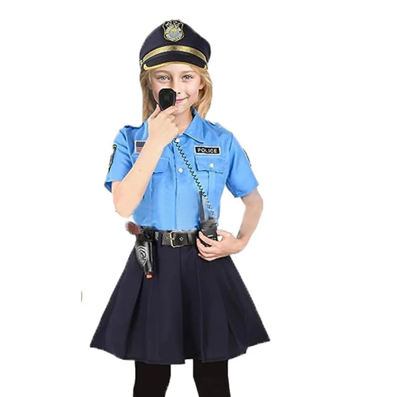 Dress Up America Police Costume for Kids Police Officer Costume for Girl Cop Uniform Set with Accessories Party Show Gifts
