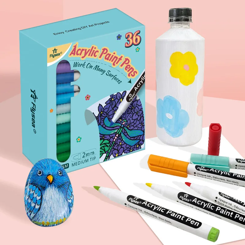 

Flysea 12/24/26 Color Acrylic Marker Art Hand-painted Waterproof Graffiti Hard Pen Tip,Can be painted on a Variety of Materials