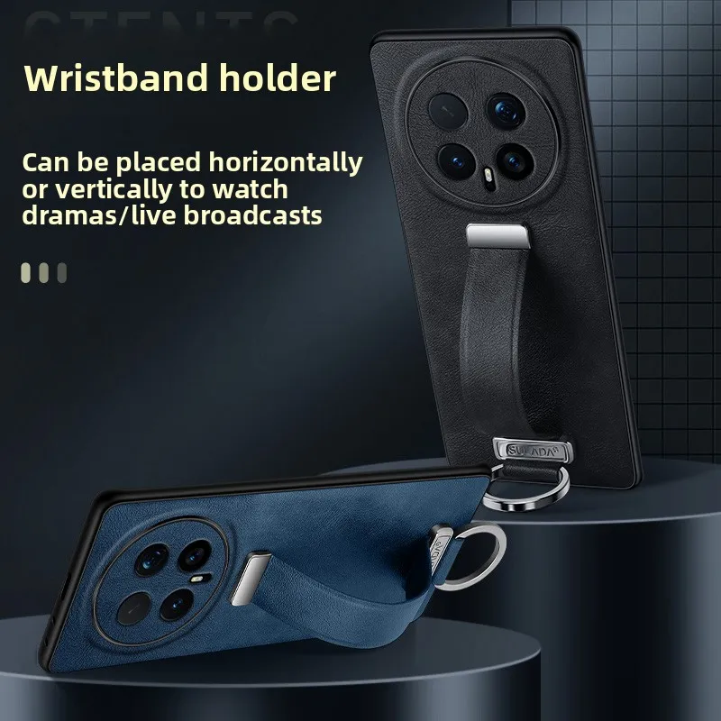 Premium Business Leather Stand Case with Wristband and Shockproof Bumper