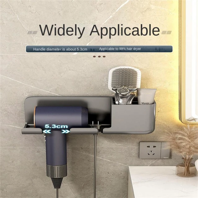 1pc Soporte de secador de pelo y alisador montado en la pared con estilo -  Fácil almacenamiento y organización en el baño